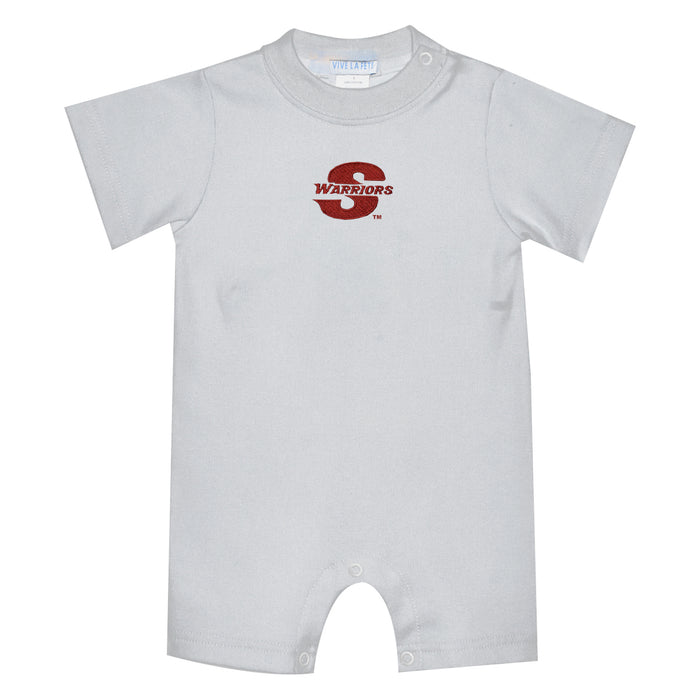 Cal State Stanislaus Warriors CSUSTAN Embroidered White Knit Short Sleeve Boys Romper