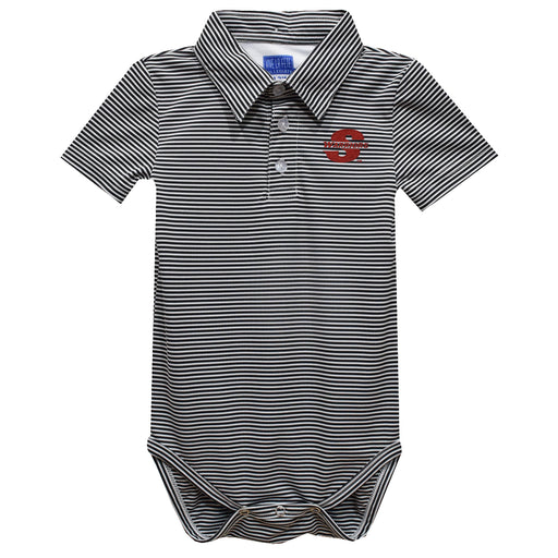 Cal State Stanislaus Warriors CSUSTAN Embroidered Black Stripe Knit Polo Onesie