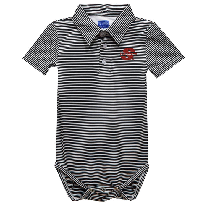Cal State Stanislaus Warriors CSUSTAN Embroidered Black Stripe Knit Polo Onesie