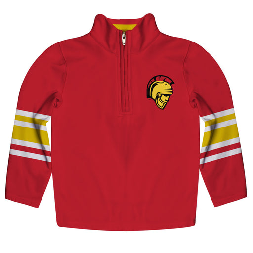 Cal State Stanislaus Warriors CSUSTAN Vive La Fete Game Day Red Quarter Zip Pullover Stripes on Sleeves