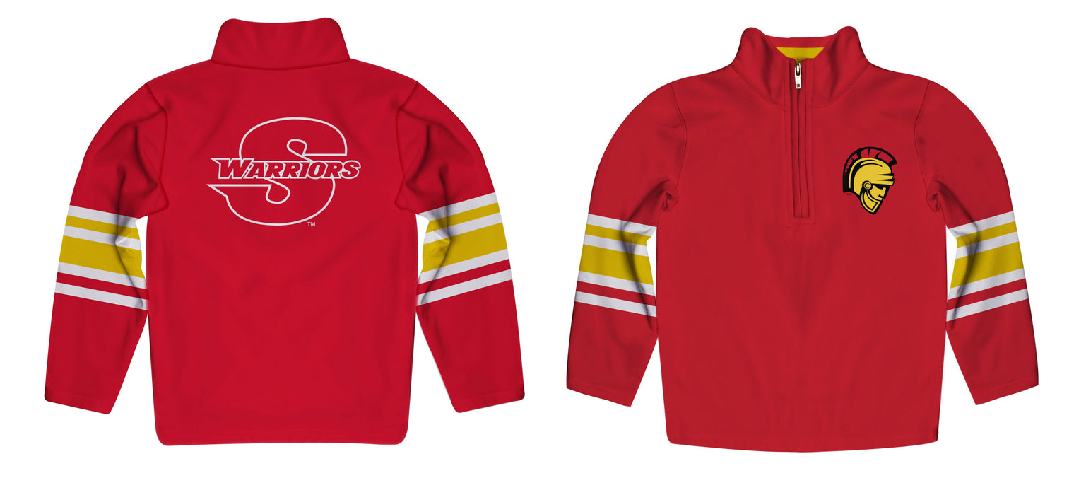 Cal State Stanislaus Warriors CSUSTAN Vive La Fete Game Day Red Quarter Zip Pullover Stripes on Sleeves - Vive La Fête - Online Apparel Store