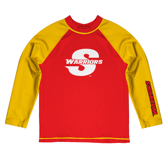 Cal State Stanislaus Warriors CSUSTAN Vive La Fete Logo Red Gold Long Sleeve Raglan Rashguard