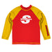 Cal State Stanislaus Warriors CSUSTAN Vive La Fete Logo Red Gold Long Sleeve Raglan Rashguard