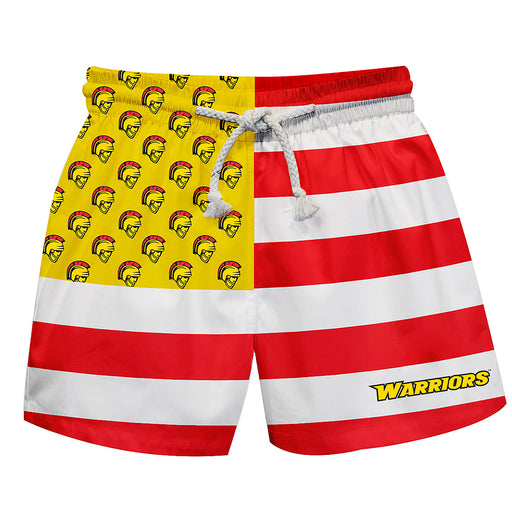 Cal State Stanislaus Warriors CSUSTAN Vive La Fete Game Day Red White Gold Flag Swimtrunks V1