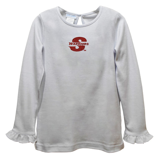 Cal State Stanislaus Warriors CSUSTAN Embroidered White Knit Long Sleeve Girls Blouse