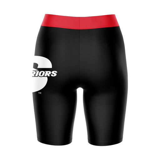 Cal State Stanislaus Warriors CSUSTAN Vive La Fete Logo on Thigh and Waistband Black and Red Women Bike Short 9 Inseam - Vive La Fête - Online Apparel Store