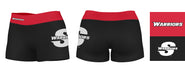 Cal State Stanislaus Warriors CSUSTAN Logo on Thigh & Waistband Black & Red Women Yoga Booty Workout Shorts 3.75 Inseam - Vive La Fête - Online Apparel Store