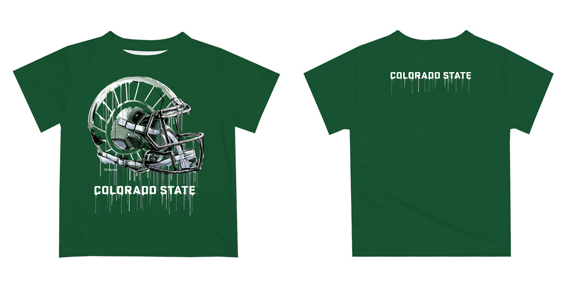 Colorado State Rams CSU Original Dripping Football Green T-Shirt by Vive La Fete - Vive La Fête - Online Apparel Store