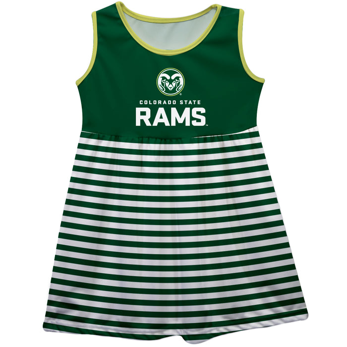 Colorado State Rams CSU Vive La Fete Girls Game Day Sleeveless Tank Dress Solid Green Logo Stripes on Skirt - Vive La Fête - Online Apparel Store