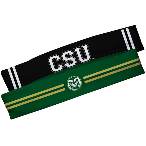 Colorado State Rams CSU Vive La Fete Girls Women Game Day Set of 2 Stretch Headbands Headbands Logo Green and Name Black