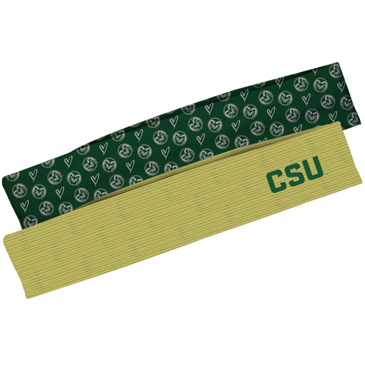 Colorado State Rams CSU  Vive La Fete Girls Women Game Day Set of 2 Stretch Headbands Repeat Logo Green and Logo Gold