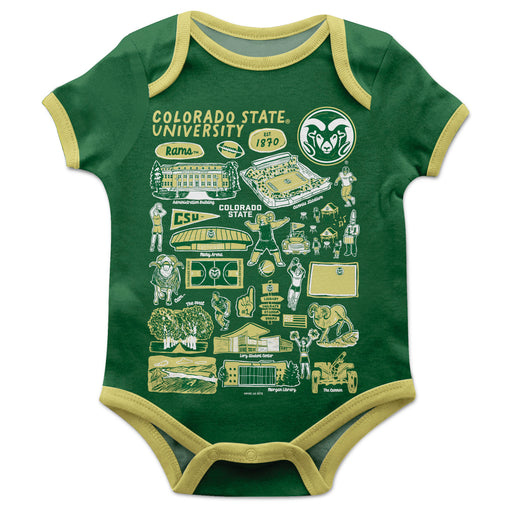 Colorado State Rams CSU Hand Sketched Vive La Fete Impressions Artwork Infant Green Short Sleeve Onesie Bodysuit