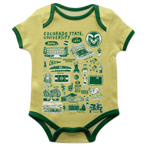 Colorado State Rams CSU Hand Sketched Vive La Fete Impressions Artwork Infant Light Green Short Sleeve Onesie Bodysuit