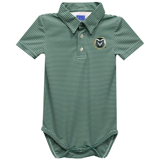 Colorado State Rams CSU Embroidered Hunter Green Stripe Knit Polo Onesie