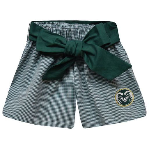 Colorado State Rams CSU Embroidered Hunter Green Gingham Girls Short with Sash