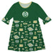 Colorado State Rams CSU 3/4 Sleeve Solid Green Repeat Print Hand Sketched Vive La Fete Impressions Artwork on Skirt