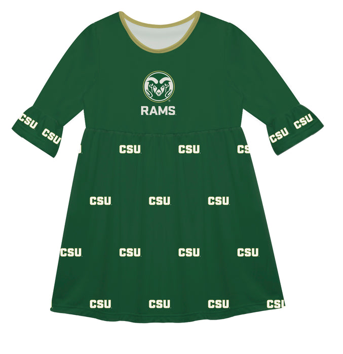 Colorado State Rams CSU Vive La Fete Girls Game Day 3/4 Sleeve Solid Green All Over Logo on Skirt