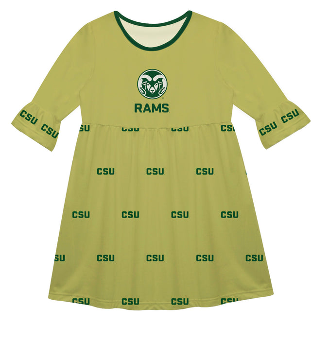 Colorado State Rams CSU Vive La Fete Girls Game Day 3/4 Sleeve Solid Gold All Over Logo on Skirt