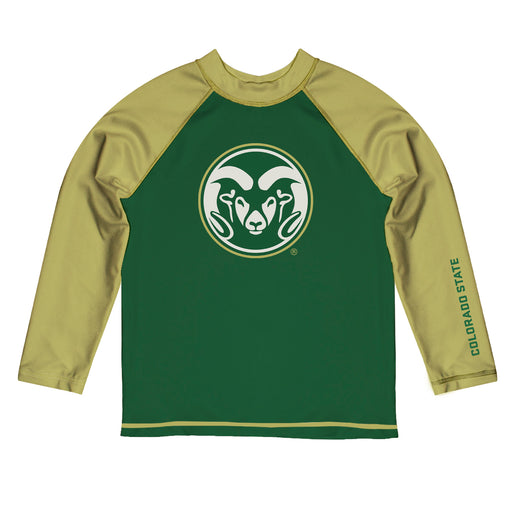Colorado State Rams CSU Vive La Fete Green and Gold Long Sleeve Raglan Rashguard