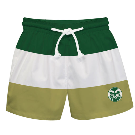 Colorado State Rams CSU Vive La Fete Green White Gold Stripes Swimtrunks V1