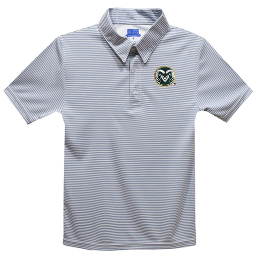 Colorado State Rams CSU Embroidered Gray Stripes Short Sleeve Polo Box Shirt