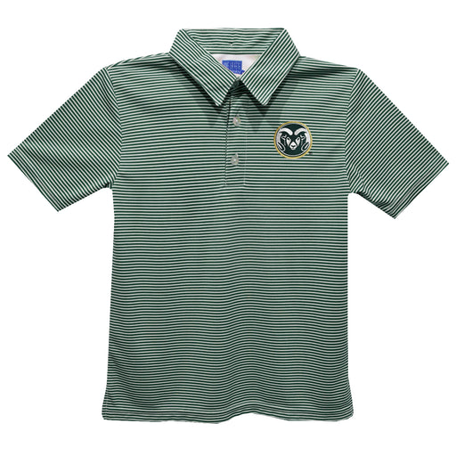 Colorado State Rams CSU Embroidered Hunter Green Stripes Short Sleeve Polo Box Shirt