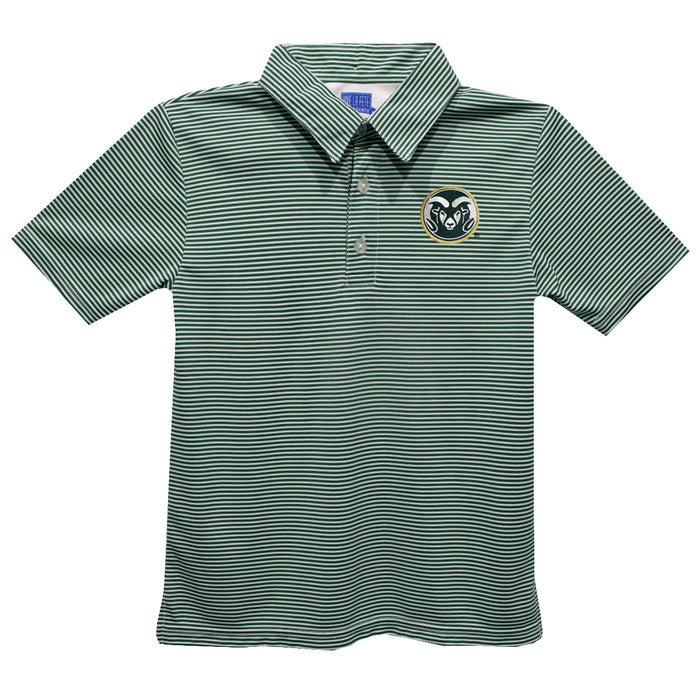 Colorado State Rams CSU Embroidered Hunter Green Stripes Short Sleeve Polo Box Shirt