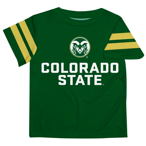 Colorado State Rams CSU Vive La Fete Boys Game Day Green Short Sleeve Tee with Stripes on Sleeves