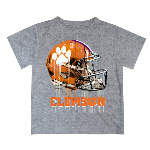 Clemson Tigers Original Dripping Football Helmet Heather Gray T-Shirt by Vive La Fete
