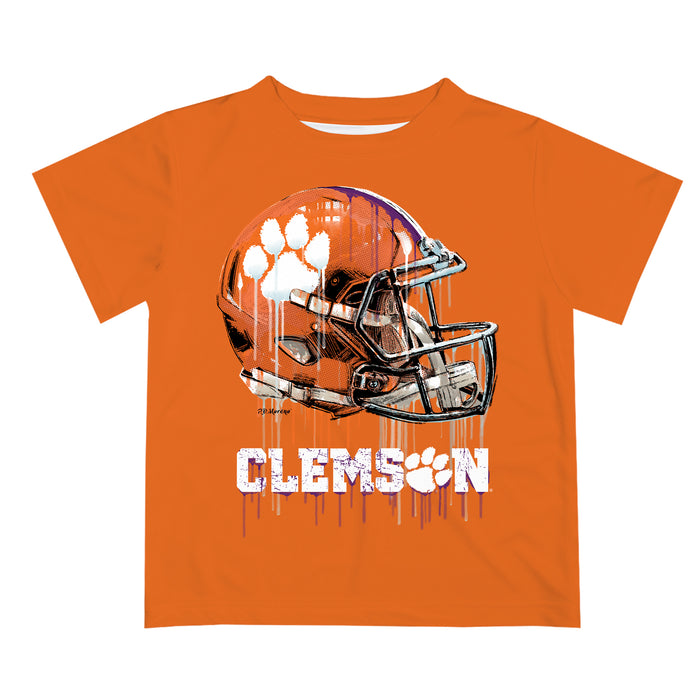Clemson Tigers Original Dripping Football Helmet Orange T-Shirt by Vive La Fete
