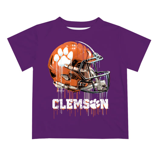 Clemson Tigers Original Dripping Football Helmet Purple T-Shirt by Vive La Fete