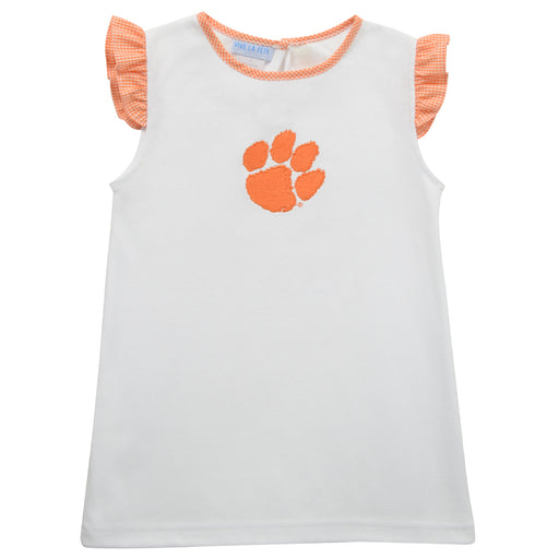 Clemson Embroidered White Knit Angel Wing Girls Tee Shirt - Vive La Fête - Online Apparel Store