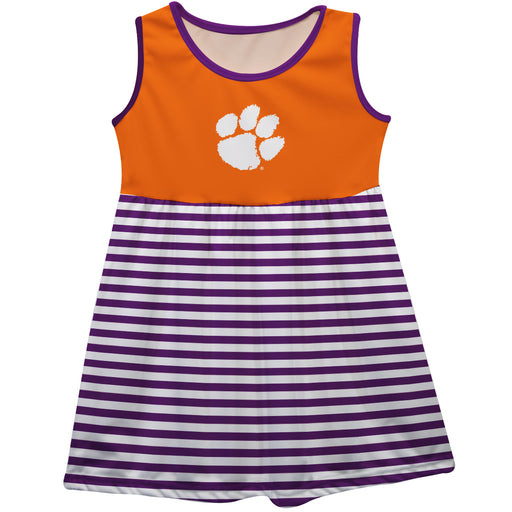 Clemson Tigers Orange and Purple Sleeveless Tank Dress with Stripes on Skirt by Vive La Fete