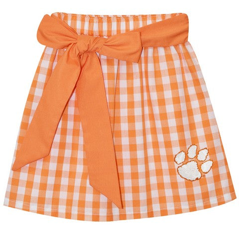 Clemson Emb Big Check Orange Skirt With Sash