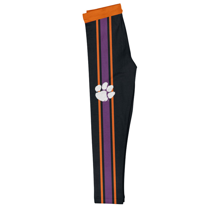Clemson Tigers Orange Waist Purple And Orange Stripes Black Leggings - Vive La Fête - Online Apparel Store