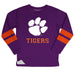 Clemson Tigers Stripes Purple Long Sleeve Fleece Sweatshirt Side Vents - Vive La Fête - Online Apparel Store