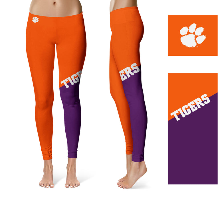 Clemson Tigers Vive La Fete Game Day Collegiate Leg Color Block Women Orange Purple Yoga Leggings - Vive La Fête - Online Apparel Store
