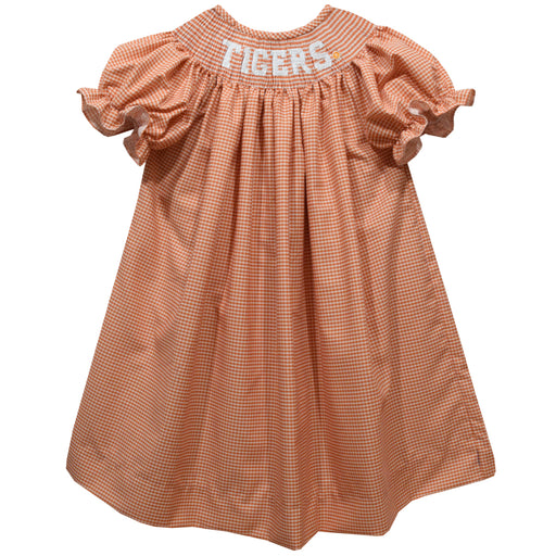 Clemson Tigers Smocked Orange Gingham Short Sleeve Bishop