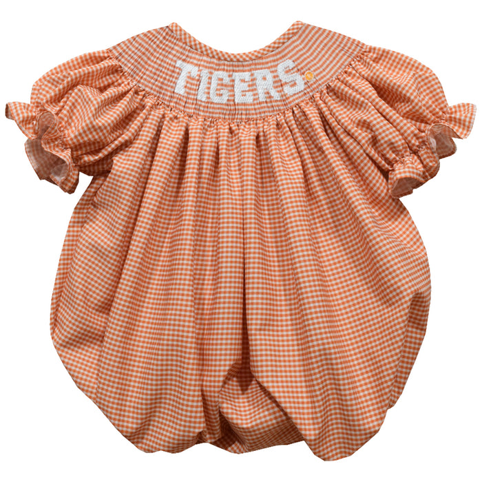 Clemson Tigers Smocked Orange Gingham Short Sleeve Girls  Bubble - Vive La Fête - Online Apparel Store