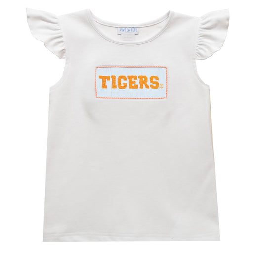 Clemson Tigers Smocked White Knit Angel Wing Girls Blouse