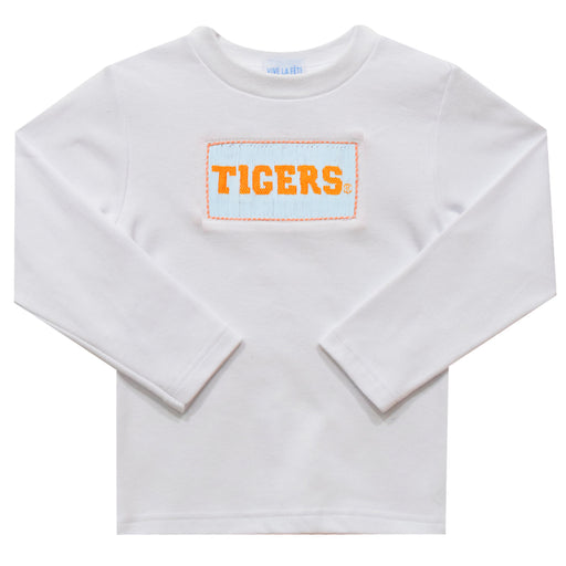 Clemson Tigers Smocked White Knit Boys Long Sleeve Tee Shirt
