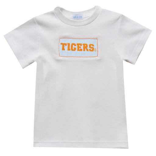 Clemson Tigers Smocked White Knit Boys Short Sleeve Tee Shirt