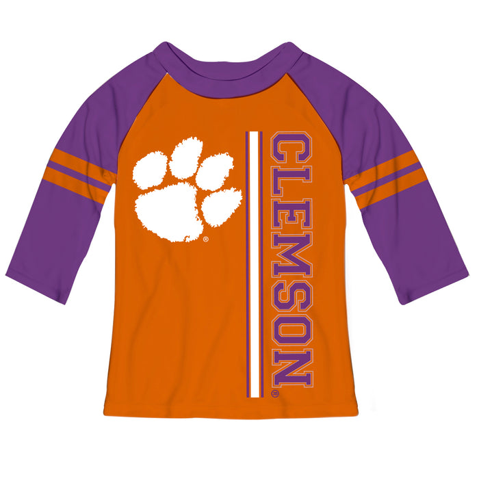 Clemson Tigers Orange Girls Tee Raglan Three Quarter Sleeve - Vive La Fête - Online Apparel Store