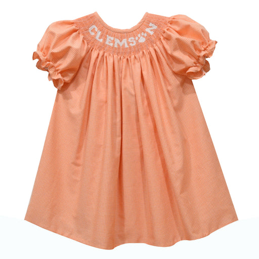 Clemson Smocked Orange Gingham Short Sleeve Bishop - Vive La Fête - Online Apparel Store