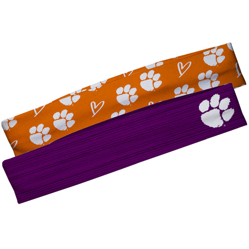 Clemson Tigers Vive La Fete Girls Women Game Day Set of 2 Stretch Headbands Repeat Logo Orange and Logo Purple