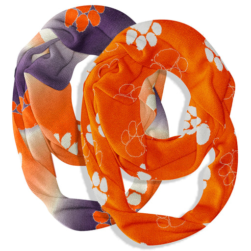 Clemson Tigers Vive La Fete All Over Logo Game Day Collegiate Women Set of 2 Light Weight Ultra Soft Infinity Scarfs