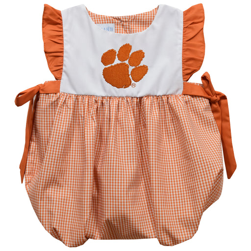 Clemson Tigers  Embroidered Orange Gingham Girls Bubble
