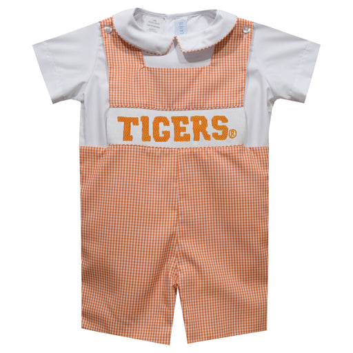Clemson Tigers Smocked Orange Gingham Jon Jon And Short  Sleeve White Shirt