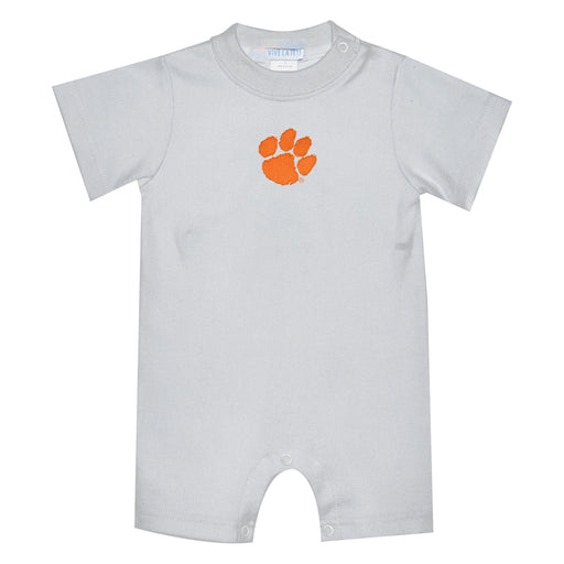 Clemson Tigers Embroidered White Knit Short Sleeve Boys Romper