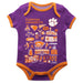Clemson Tigers Hand Sketched Vive La Fete Impressions Artwork Infant Purple Short Sleeve Onesie Bodysuit